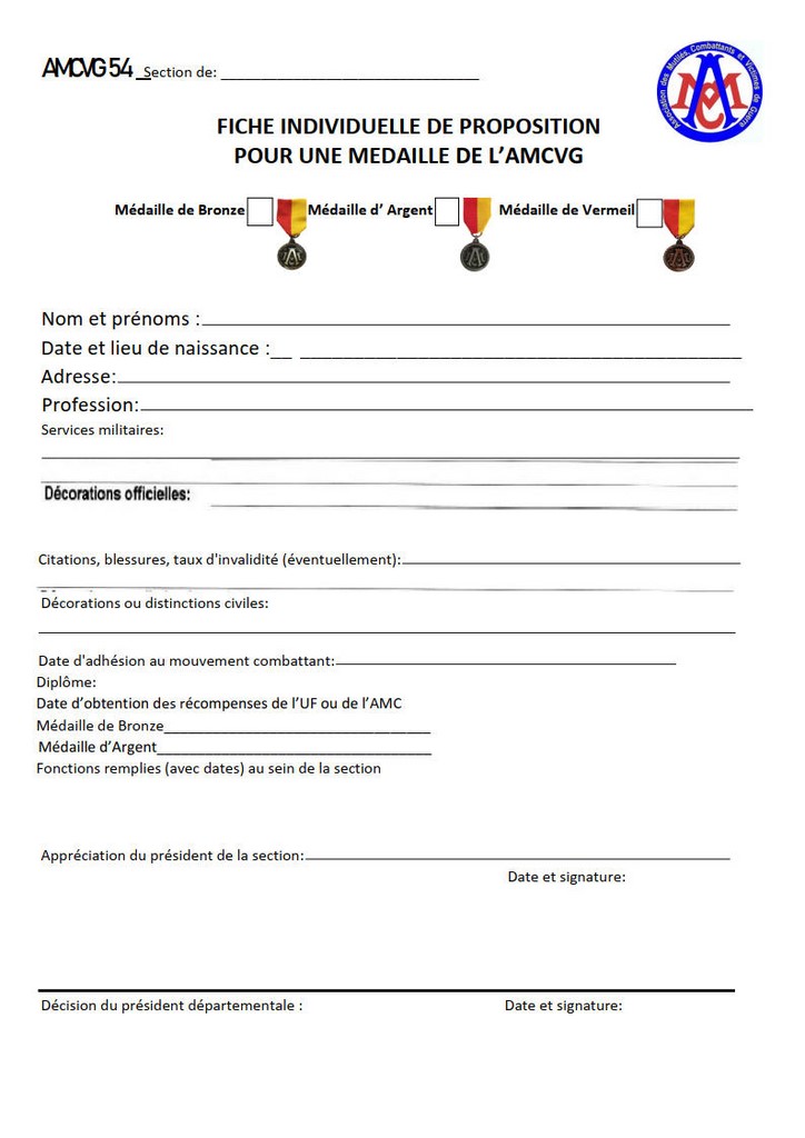 Proposition pour Médaille AMCVG